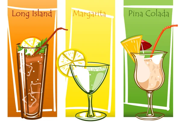 Coctails Ensemble Illustration Vectorielle Main Libre Dessinée — Image vectorielle