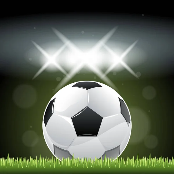 Soccer Ball Grass Night Time — Stock Vector