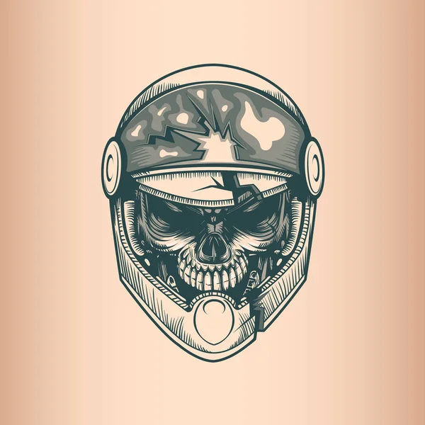 Cráneo Vintage Racer Estilo Tatoo Dibujado Mano Monocromo — Vector de stock