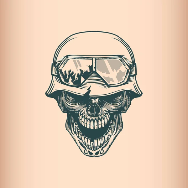 Vintage Skull Soldier Helm Monochrome Hand Drawn Tatoo Style — Stock Vector