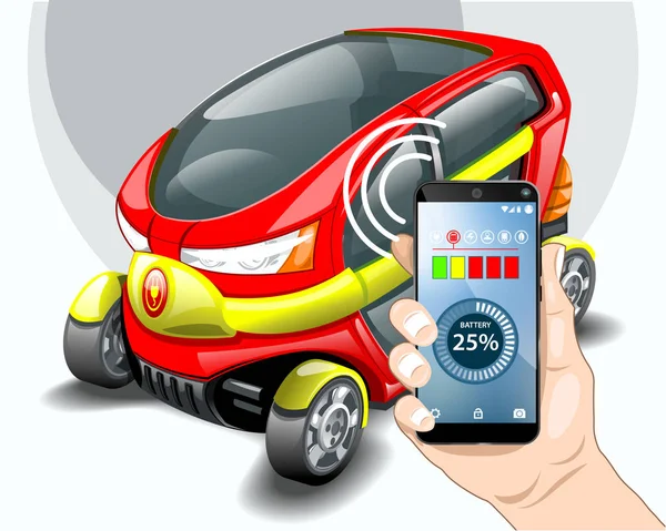 Ładowania Samochodów Elektrycznych Kontrola Telefonu Wektor Grafika Warstwowe Edytowalne — Wektor stockowy