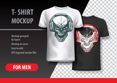 Kafatası kulaklık ile T-Shirt şablonu.