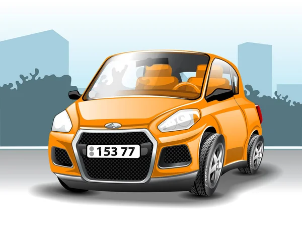 Coche Naranja Estilo Dibujos Animados — Vector de stock