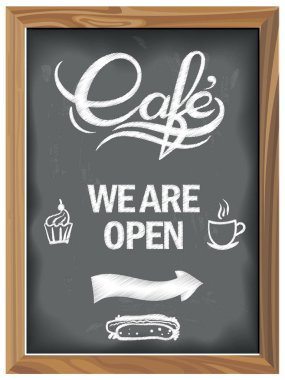 Cafe ile Vintage kara tahta açın. EPS 10 vektör grafikleri. Ve düzenlenebilir katmanlı