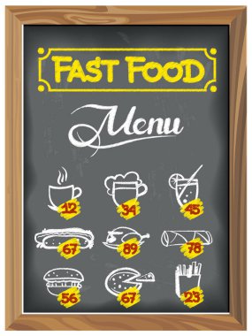 Vintage kara tahta ile Fast Food yemek listesi. EPS 10 vektör grafikleri. Ve düzenlenebilir katmanlı