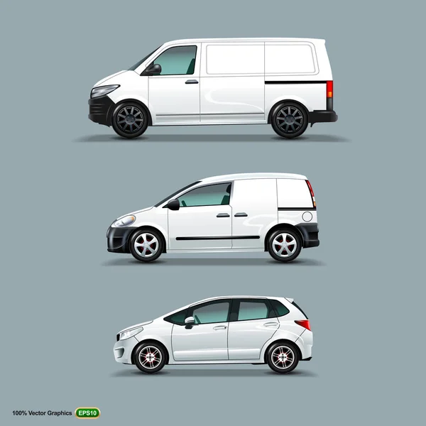 Mocup Ensemble Voiture Blanche Fourgon Fret Fourgon Livraison Modèle Graphique — Image vectorielle