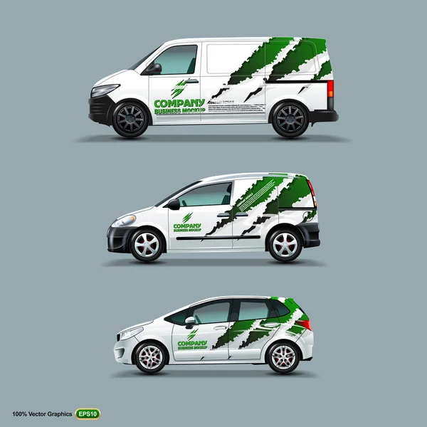 Reklam Web beyaz araba, kargo Van ve teslimat Van Mocup ayarlayın. Vektör grafik şablonu alay.