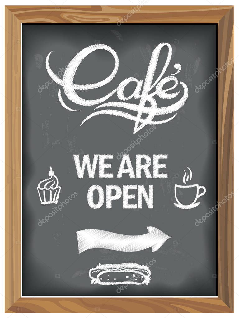 Vintage Chalkboard with Cafe open. EPS 10 Vector graphics. Layered and editable