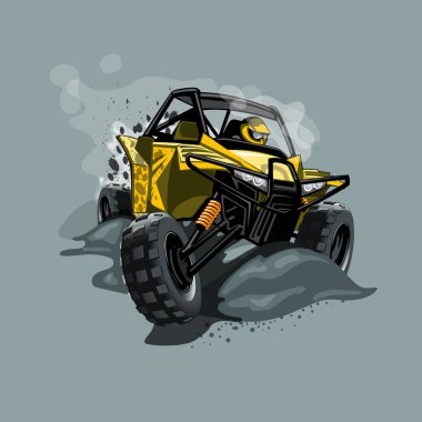 Off-Road Atv arabası, çamur sürmek. Sarı renk.