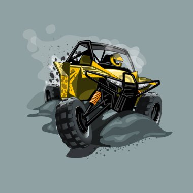 Off-Road ATV Buggy, rides through the mud. Yellow color. clipart