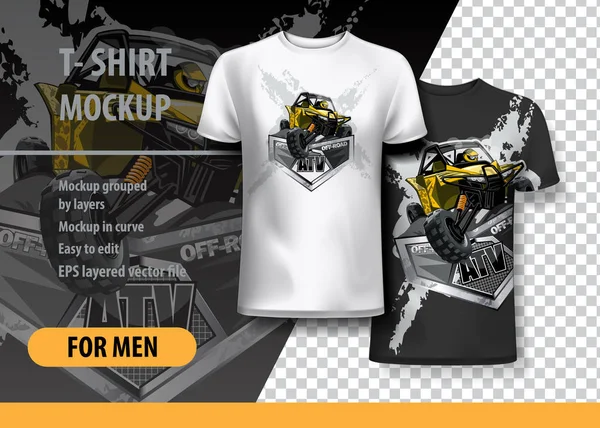 Modello Shirt Completamente Modificabile Con Yellow Atv Buggy Illustrazione Vettoriale — Vettoriale Stock