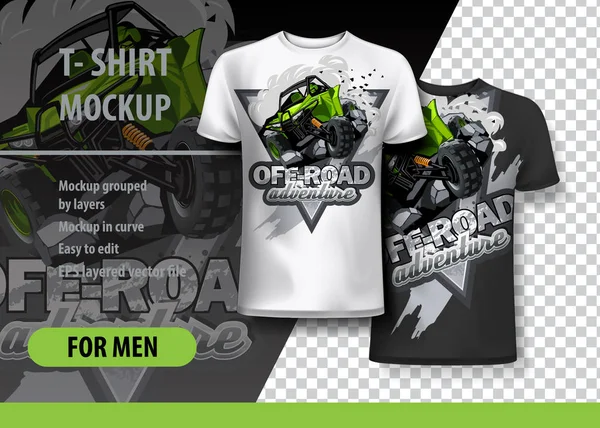 Shirt Modelo Totalmente Editável Com Green Atv Buggy Eps Ilustração — Vetor de Stock