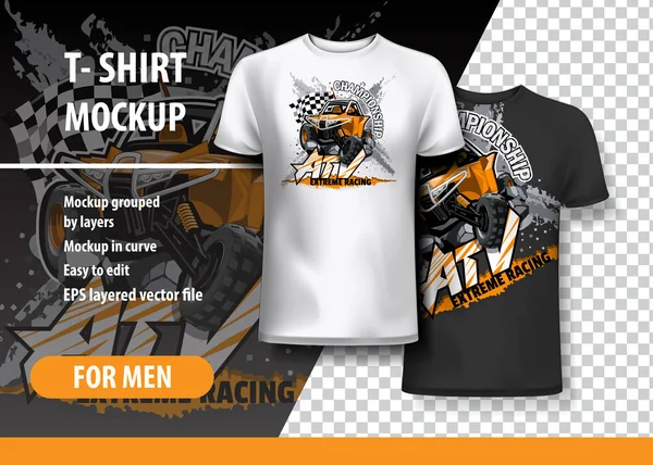 Shirt Szablonu Pełni Edytowalny Orange Atv Road Buggy Ilustracja Wektor — Wektor stockowy