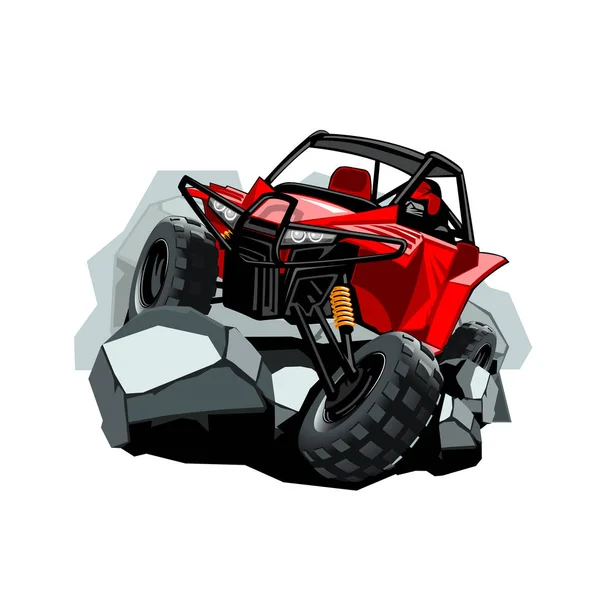 Road Atv Buggy Ritten Bergen Rotsen Rode Kleur — Stockvector