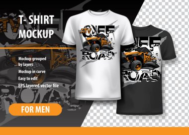 T-Shirt şablon, Atv ile Off-Road buggy Logo tamamen düzenlenebilir. EPS 10 vektör çizim.