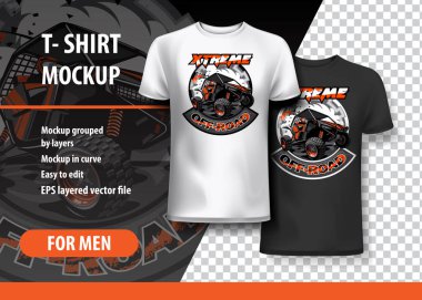 T-Shirt şablon, Atv ile Off-Road buggy Logo tamamen düzenlenebilir. EPS 10 vektör çizim.