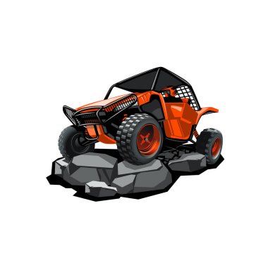 Off-Road ATV Buggy, rides in the mountains on the rocks. Red color. clipart
