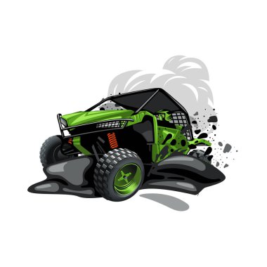 Off-Road ATV Buggy, rides true the dirt and dust. Green color. clipart