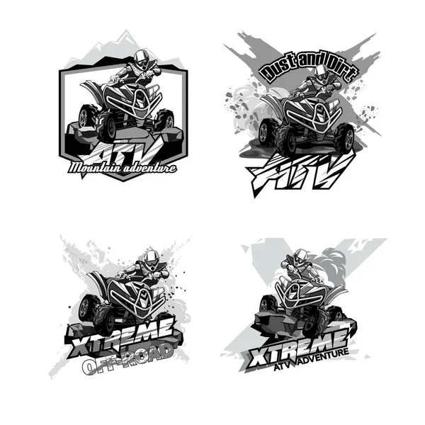 Road Atv Quad Bike Set Logo Uri Alb Negru — Vector de stoc