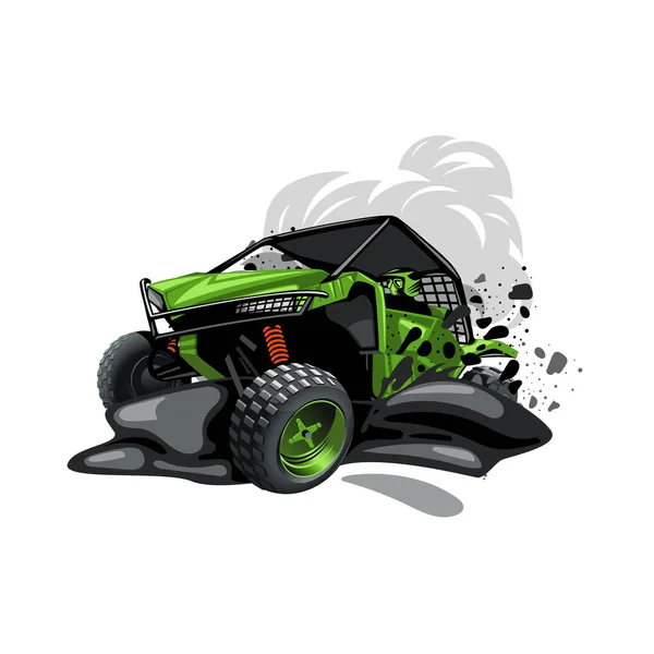 Todoterreno Atv Buggy Paseos Verdad Suciedad Polvo Color Verde — Archivo Imágenes Vectoriales