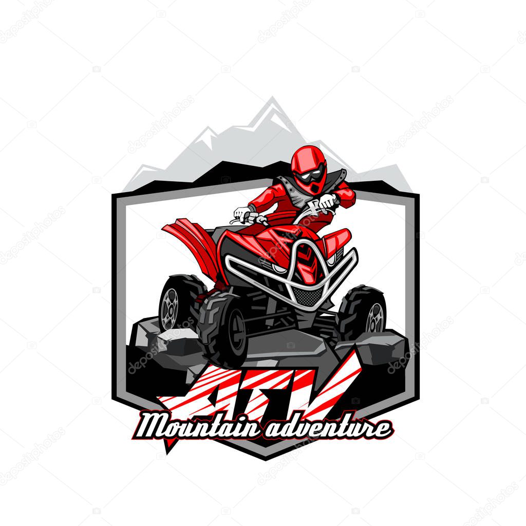 Quad Bike Off-Road ATV Logo, Mountain adventure.