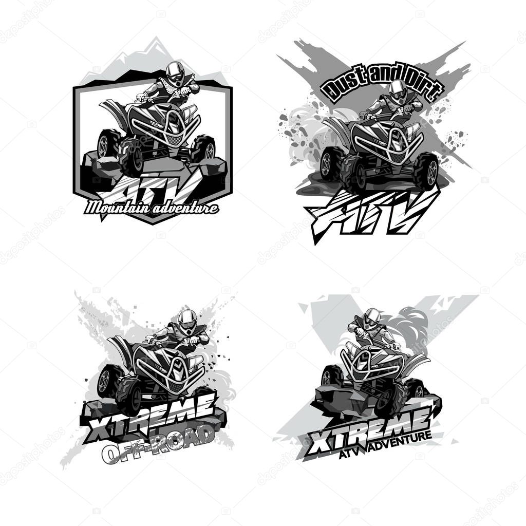 Off-Road ATV Quad Bike, Set of Logos Black and White.