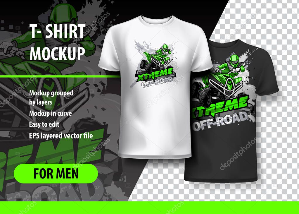 T-Shirt template, fully editable with ATV Off-Road Quad Bike Logo, in two colors.