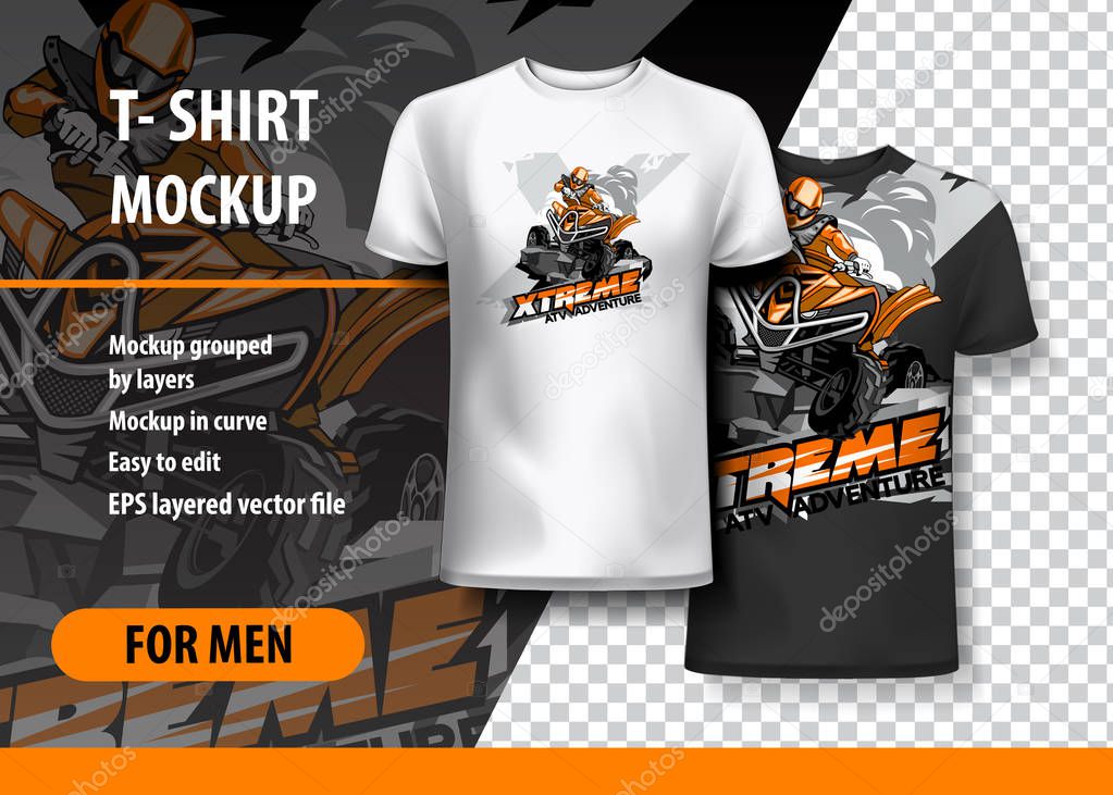 T-Shirt template, fully editable with ATV Off-Road Quad Bike Logo, in two colors.