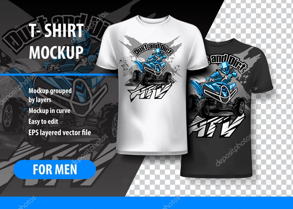 T-Shirt template, fully editable with ATV Off-Road Quad Bike Logo, in two colors.