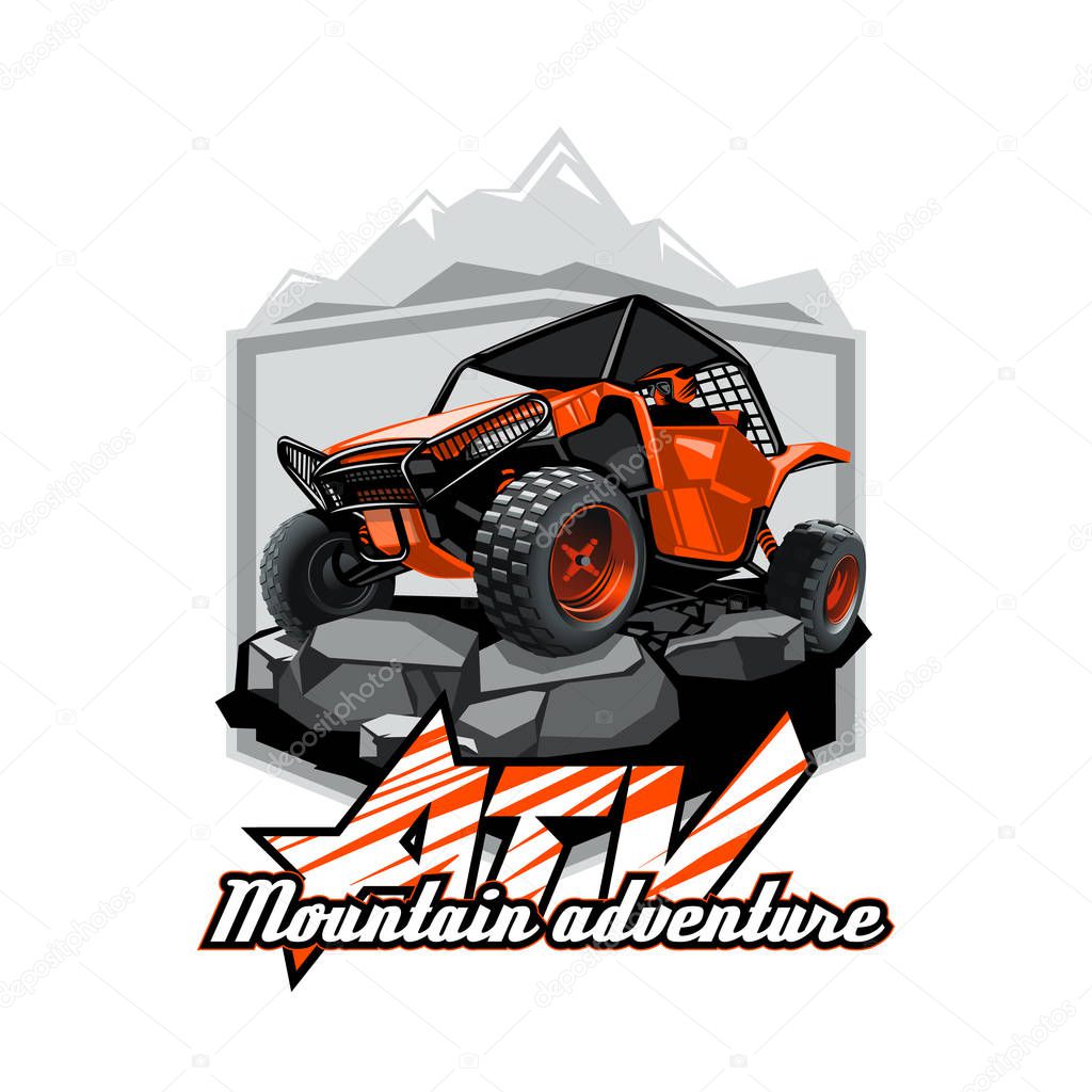 Off-Road ATV Buggy Logo, Mountain adventure.