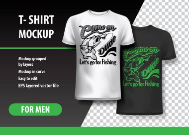 Balık tutma, T-Shirt şablon, tamamen düzenlenebilir. Mockup ve düzenlenebilir katmanlı.