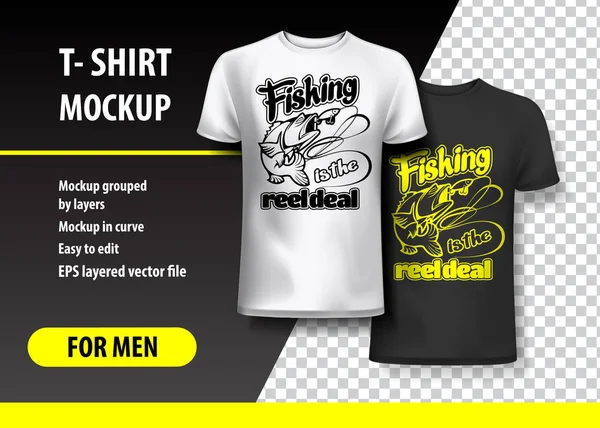 Fiske Reel Deal Shirt Mall Fullt Redigerbara — Stock vektor