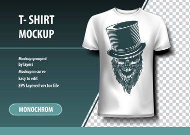 Silindir ile kafatası. T-Shirt şablon, tamamen düzenlenebilir. Mockup ve düzenlenebilir katmanlı.