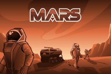 Astronotlar Mars üzerinde yürümek.