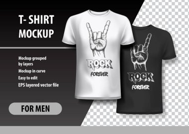 T-Shirt şablon, Rock jest işareti ile tamamen düzenlenebilir. EPS 10 vektör çizim.