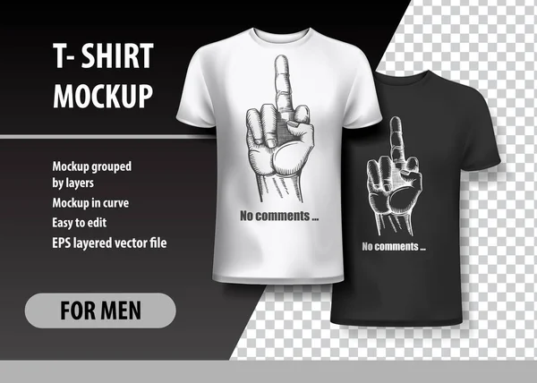 Modelo Camiseta Totalmente Editável Com Fuck Gesture Hand Eps Ilustração — Vetor de Stock