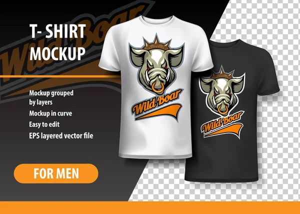 Shirt Modelo Totalmente Editável Com Wild Boar Team Logo Eps — Vetor de Stock