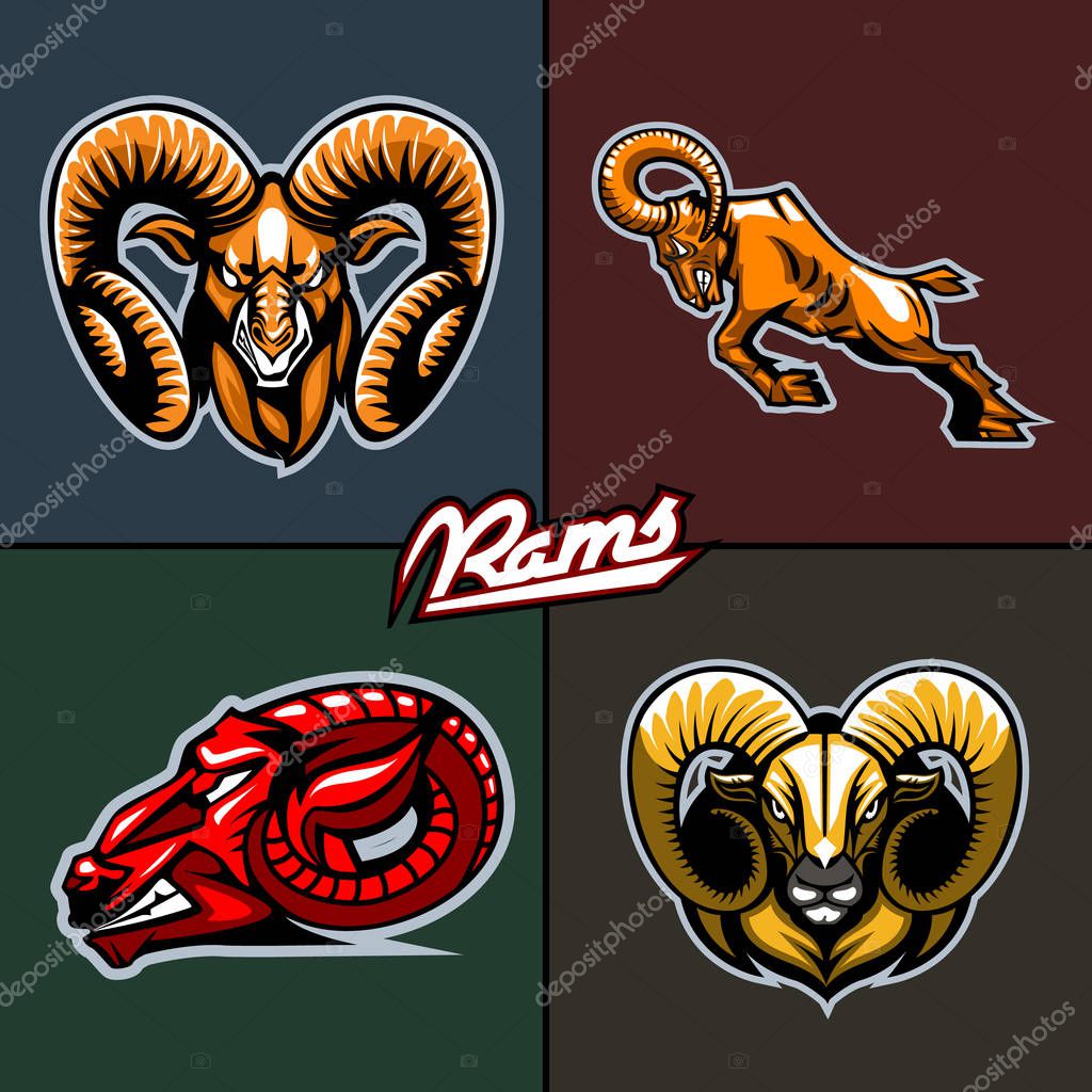 Different ram heads. Cartoon style.
