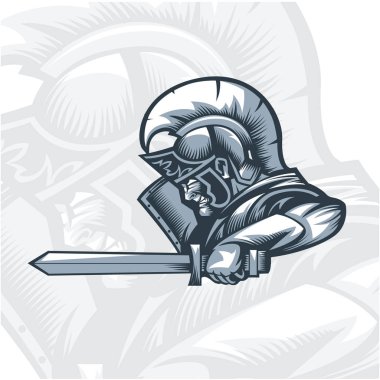 Tek renkli Romalılar Knight saldırıyor. EPS 10 vektör grafikleri. Ve düzenlenebilir katmanlı.