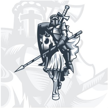 Siyah beyaz atlı. EPS 10 vektör grafikleri. Ve düzenlenebilir katmanlı.