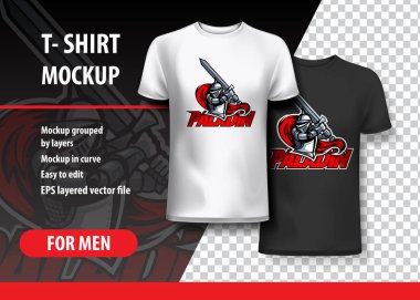 Saldırı T-Shirt şablonunda Paladin. EPS 10 vektör grafikleri. Ve düzenlenebilir katmanlı.