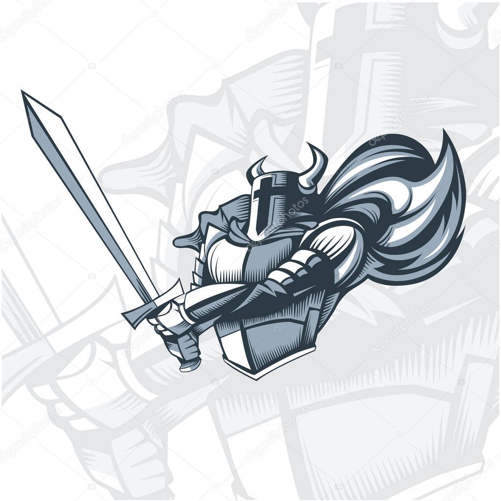Monochrome Knight before the attack. EPS 10 Vector graphics. Layered and editable.