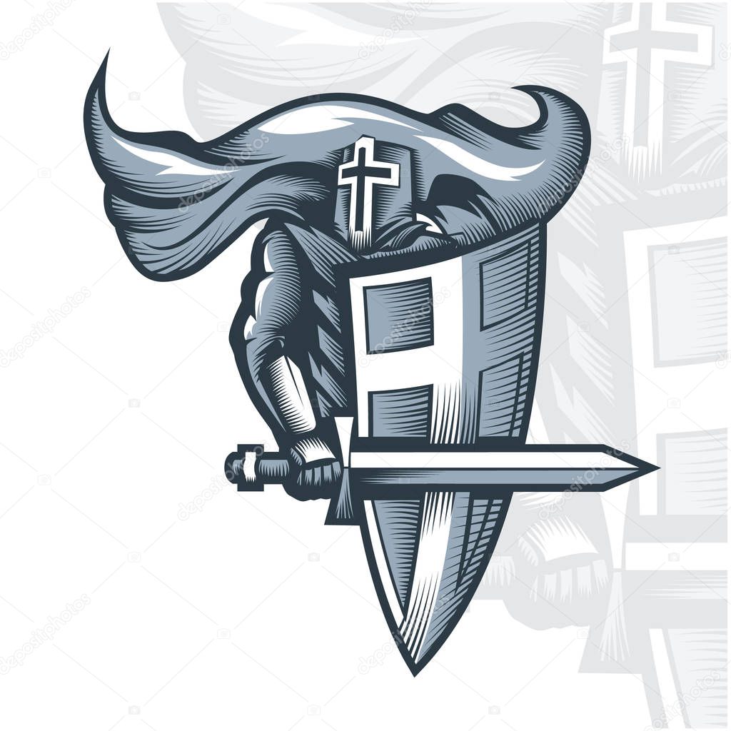 Monochrome Knight Crusader. EPS 10 Vector graphics. Layered and editable.
