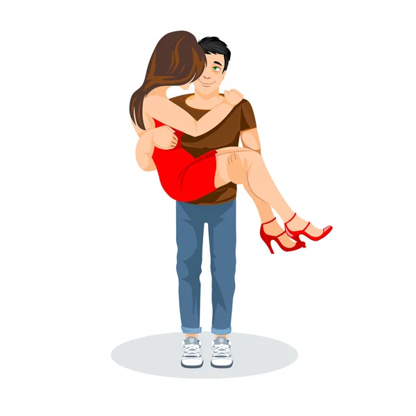 Hombre Sostiene Una Chica Sus Brazos Amantes Eps Gráficos Vectoriales — Vector de stock