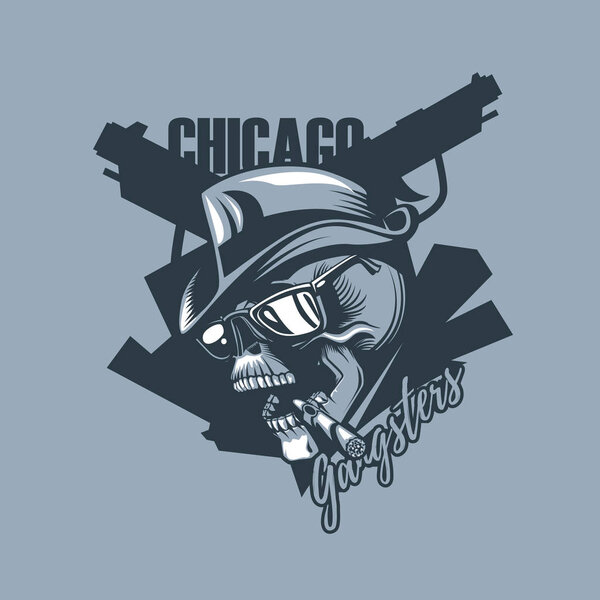 Винтажный череп в стиле 30 лет. Чикагские гангстеры Монохромный стиль татуировки
.