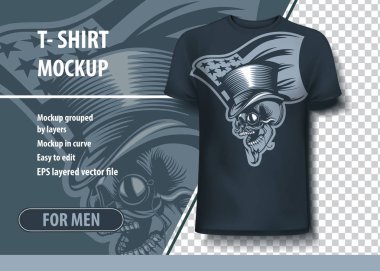 ABD bayrağı arka planı kafatası silindir ve Pensna. T-Shirt şablonu
