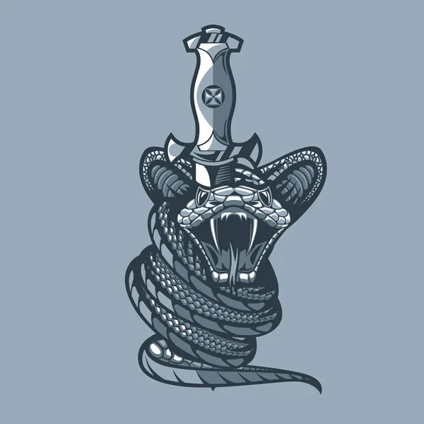 在一辆军人的周围吃蛇 部队的符号 单色纹身风格 — 图库矢量图片