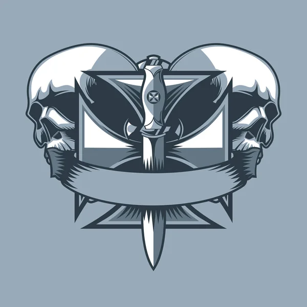 Terre Militaire Sur Une Croix Chevalier Style Tatouage Monochrome — Image vectorielle