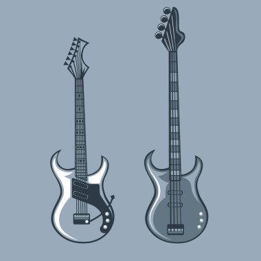 Bas ve solo gitar. Tek renkli dövme stil.