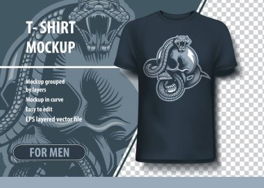 Açık ağız yılan saran kafatası. T-Shirt şablonu